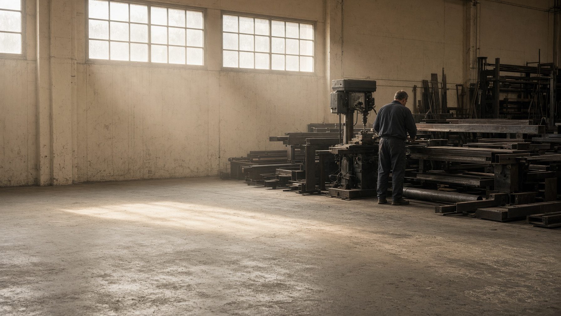 A small American fabrication shop in natural daylight.